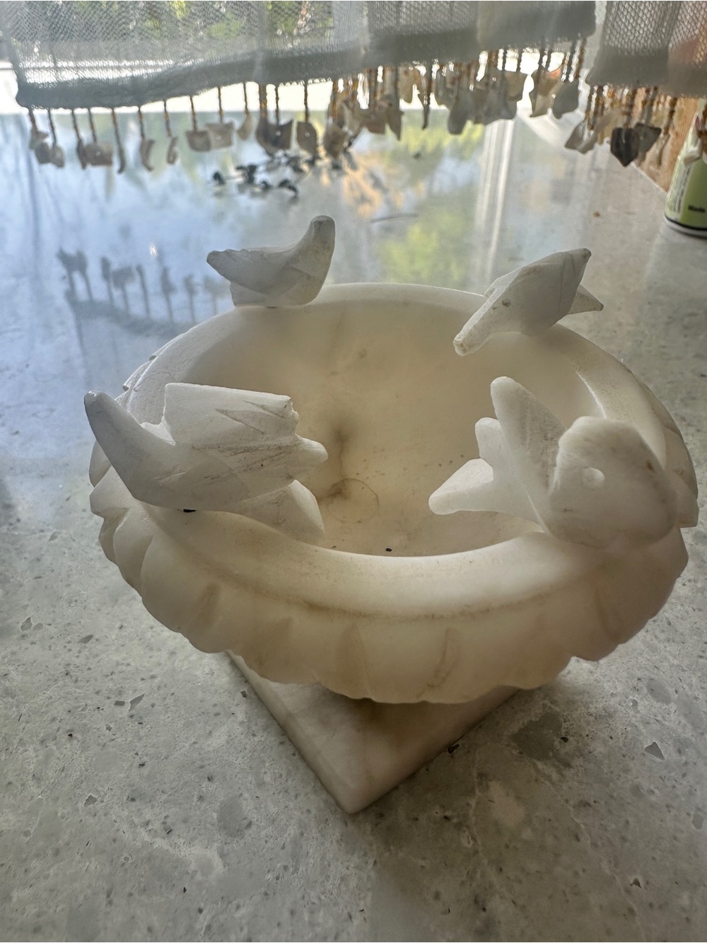 Alabaster Bird Ring Bowl - Decorative Bird Trinket Dish